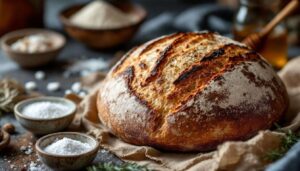 Chleb na zakwasie piekę bez wyrabiania. Ciasto zostawiam na noc, a rano mam chrupiący bochenek