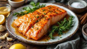 Łosoś marynuję w miodzie i musztardzie. Piekę 12 minut i mam kolację, przy której nikt nie sięga po telefon