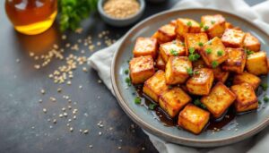 Biorę tofu i marynuję w sosie sojowym. Po upieczeniu jest chrupiące i nawet mięsożercy sięgają po więcej