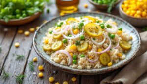 Kiszone ogórki dodaję do sałatki z ryżem. To połączenie brzmi dziwnie, ale smak jest rewelacyjny