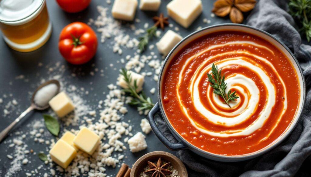 Zupa pomidorowa z ryżem i śmietaną. Robię ją jak mama — gęstą, aromatyczną i rozgrzewającą