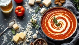 Zupa pomidorowa z ryżem i śmietaną. Robię ją jak mama — gęstą, aromatyczną i rozgrzewającą